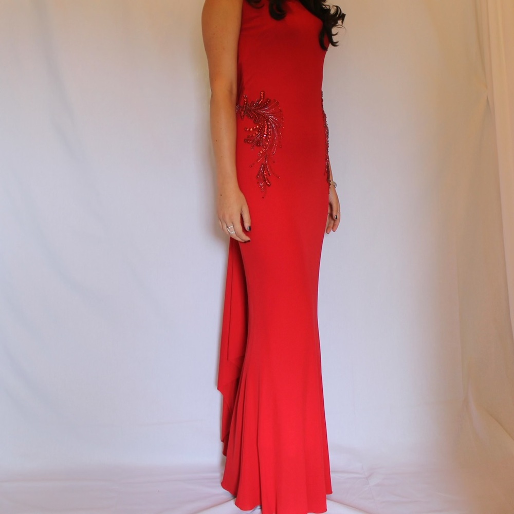 WORN ONCE - bright red formal dress great for wedding or prom